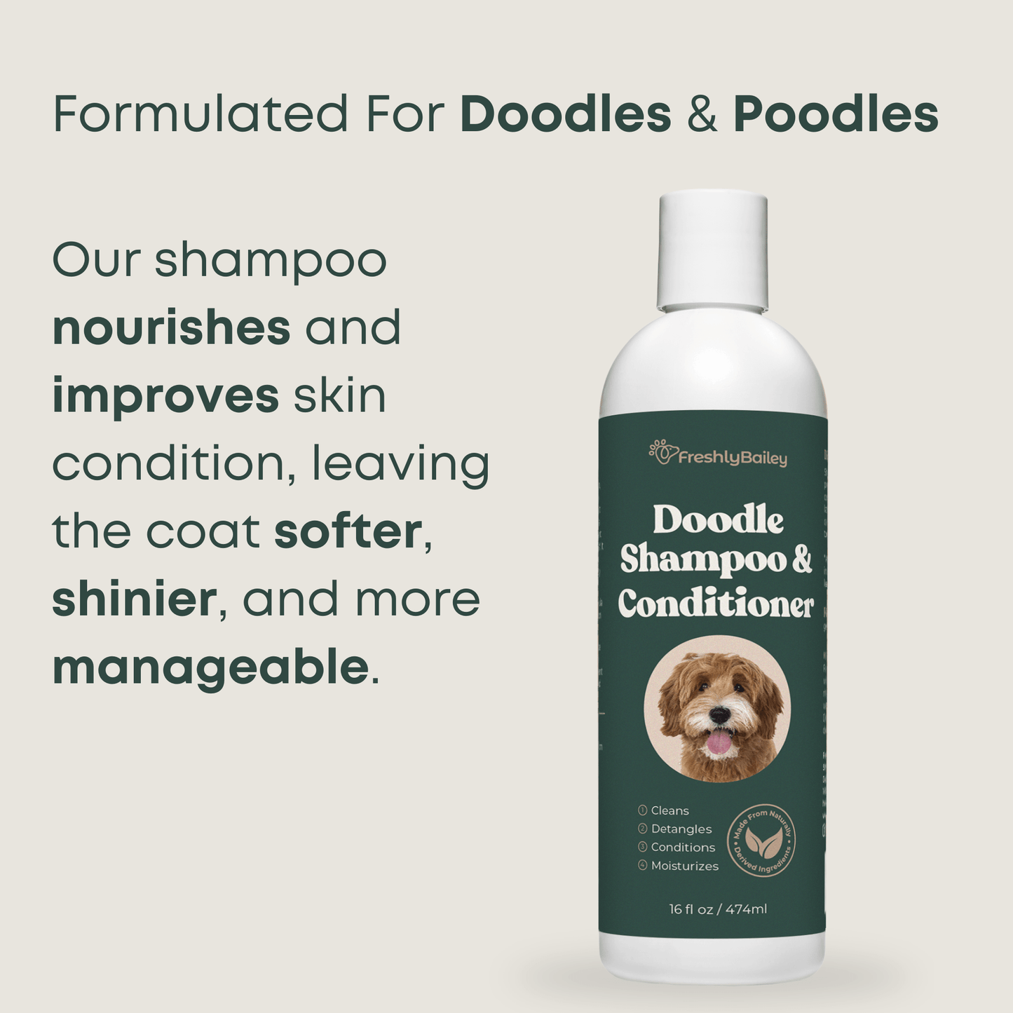 Freshly Bailey doodle shampoo and conditioner bottle