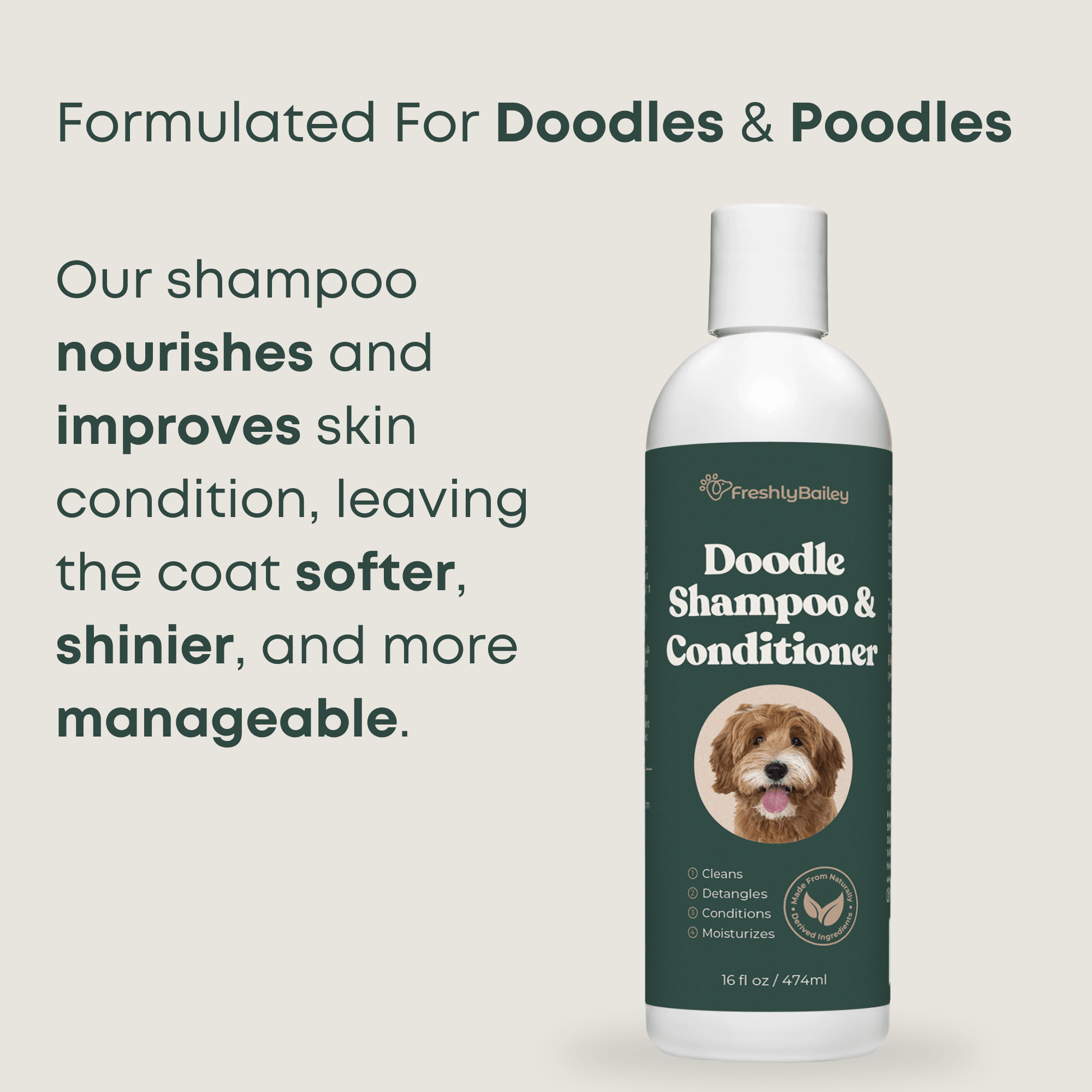Freshly Bailey doodle shampoo and conditioner bottle