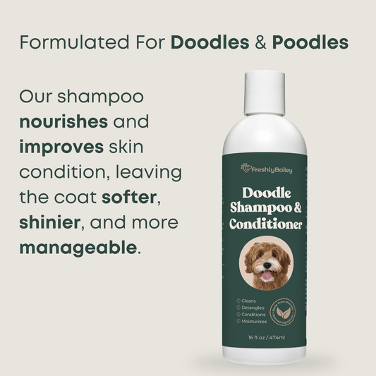 Freshly Bailey doodle shampoo and conditioner bottle