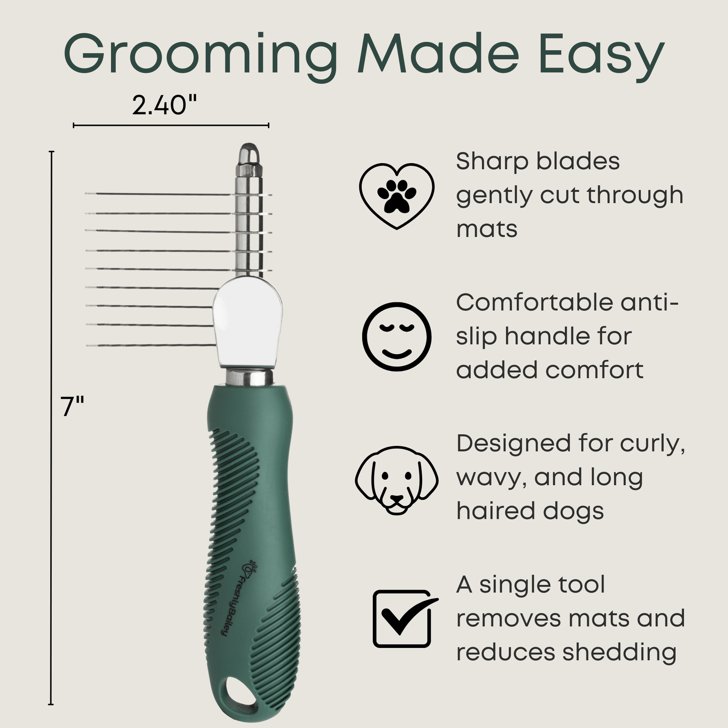 dematting comb for thick dog coats with non-slip ergonomic handle