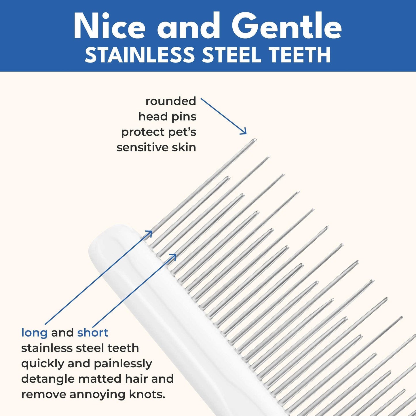 Detangling Pet Comb - Freshly Bailey - close up of pins