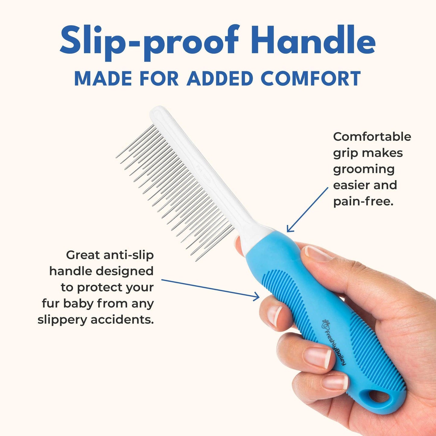 Detangling Pet Comb - Freshly Bailey - hand holding comb