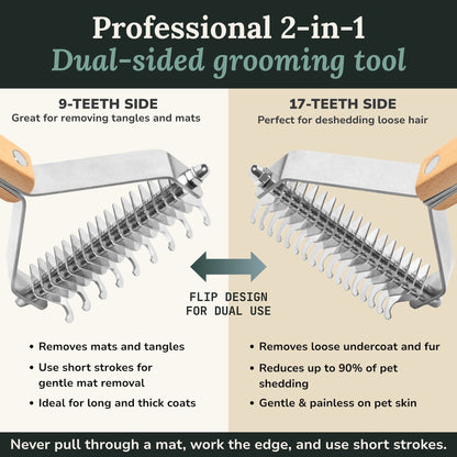 Double sided undercoat rake for cats and dogs